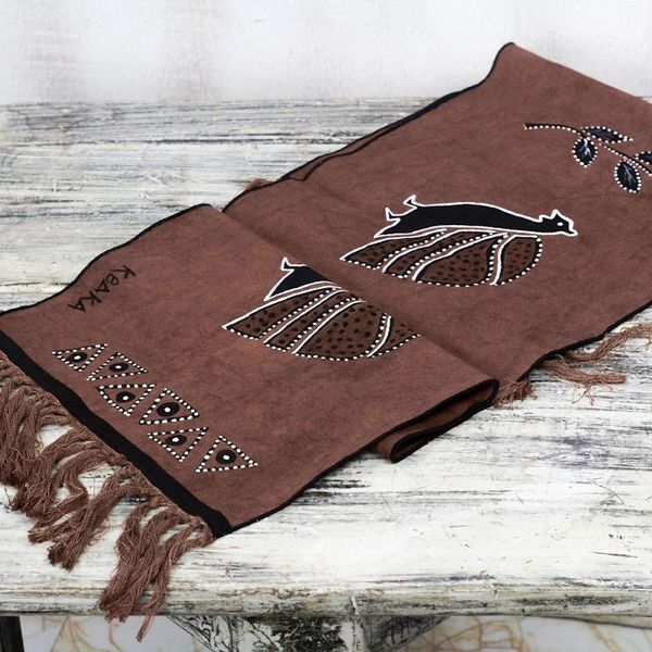 Alternate image for Hand-Painted Cotton Peacock Table Runner from Ghana Peacock Procession