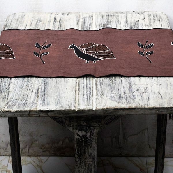 Alternate image for Hand-Painted Cotton Peacock Table Runner from Ghana Peacock Procession