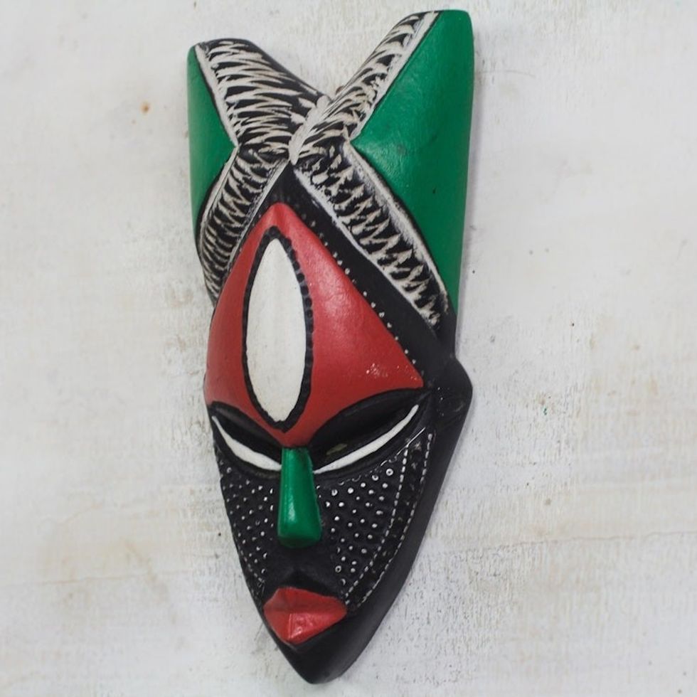 Horned African Wood Mask from Ghana 'Butterfly Horns'