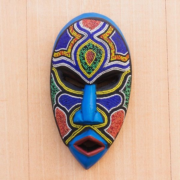 Alternate image for Recycled Plastic Beaded African Wood Mask from Ghana Beaded Love