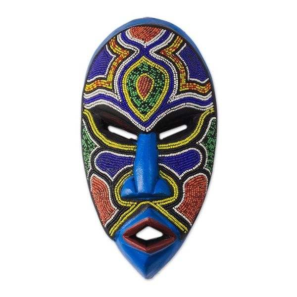 Alternate image for Recycled Plastic Beaded African Wood Mask from Ghana Beaded Love