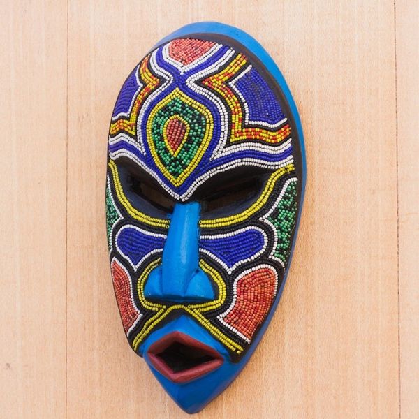 Alternate image for Recycled Plastic Beaded African Wood Mask from Ghana Beaded Love