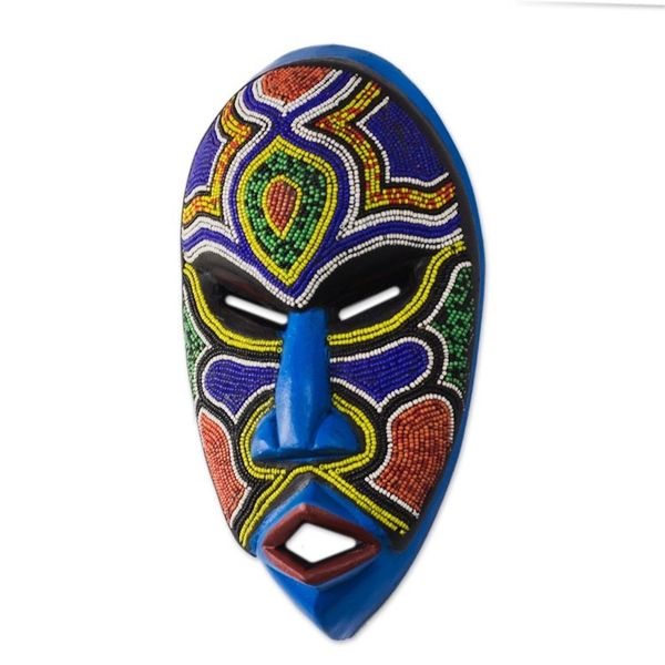 Alternate image for Recycled Plastic Beaded African Wood Mask from Ghana Beaded Love