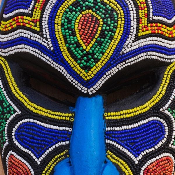Alternate image for Recycled Plastic Beaded African Wood Mask from Ghana Beaded Love