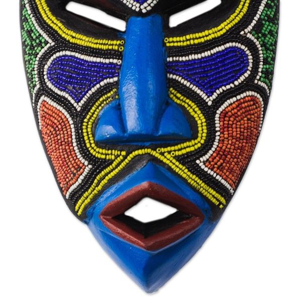 Alternate image for Recycled Plastic Beaded African Wood Mask from Ghana Beaded Love
