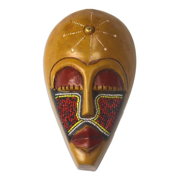 Alternate image for African Wood Mask Accented with Recycled Glass Beads Eco Esbuna