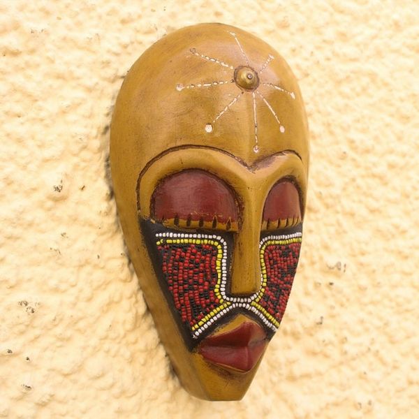 Alternate image for African Wood Mask Accented with Recycled Glass Beads Eco Esbuna