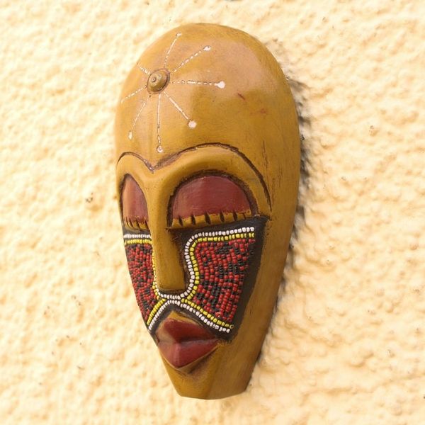 Alternate image for African Wood Mask Accented with Recycled Glass Beads Eco Esbuna