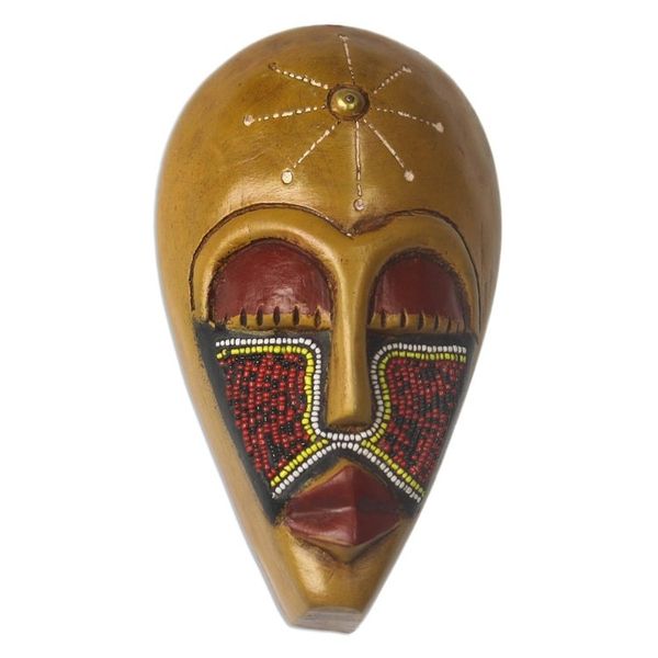 Alternate image for African Wood Mask Accented with Recycled Glass Beads Eco Esbuna