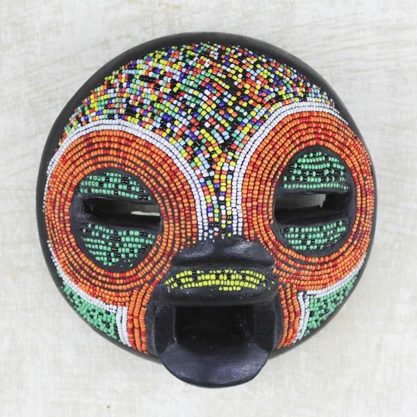 Alternate image for Multi-Colored Recycled Glass Bead and Sese Wood African Mask Friend of Nature