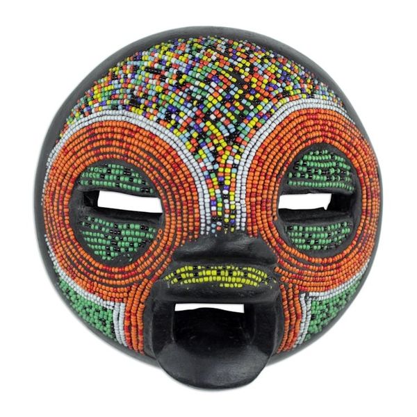 Alternate image for Multi-Colored Recycled Glass Bead and Sese Wood African Mask Friend of Nature