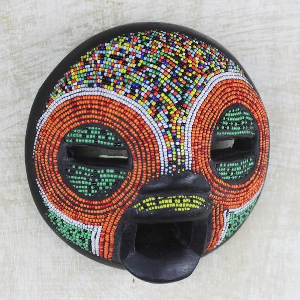 Alternate image for Multi-Colored Recycled Glass Bead and Sese Wood African Mask Friend of Nature
