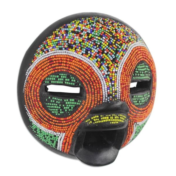 Alternate image for Multi-Colored Recycled Glass Bead and Sese Wood African Mask Friend of Nature