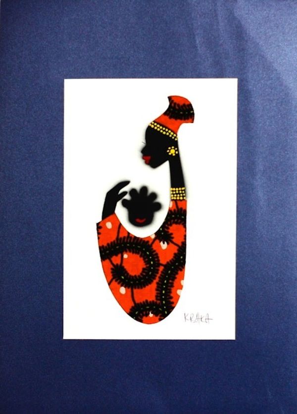 Alternate image for Signed Mixed Media Painting of an African Mother in Orange Baby Kaa Fo I