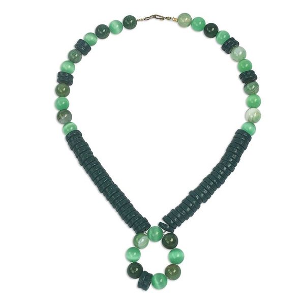 Alternate image for Green Agate Cats Eye and Recycled Glass Bead Necklace Envy