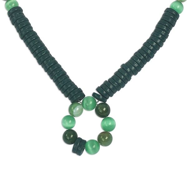 Alternate image for Green Agate Cats Eye and Recycled Glass Bead Necklace Envy