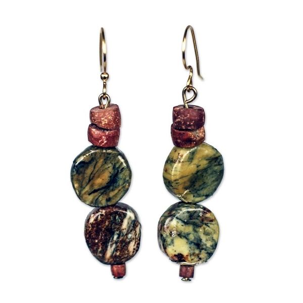 Alternate image for Oval Soapstone and Bauxite Beaded Dangle Earrings from Ghana Oval Nature