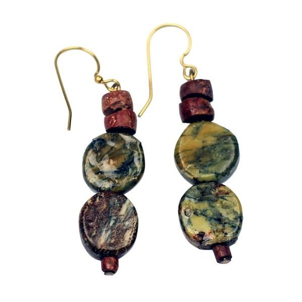 Alternate image for Oval Soapstone and Bauxite Beaded Dangle Earrings from Ghana Oval Nature