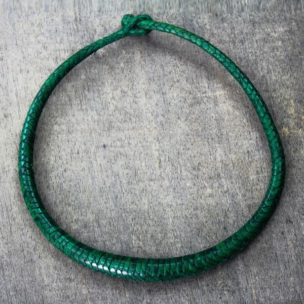 Alternate image for Braided Leather Necklace in Viridian from Ghana Mpusia in Viridian