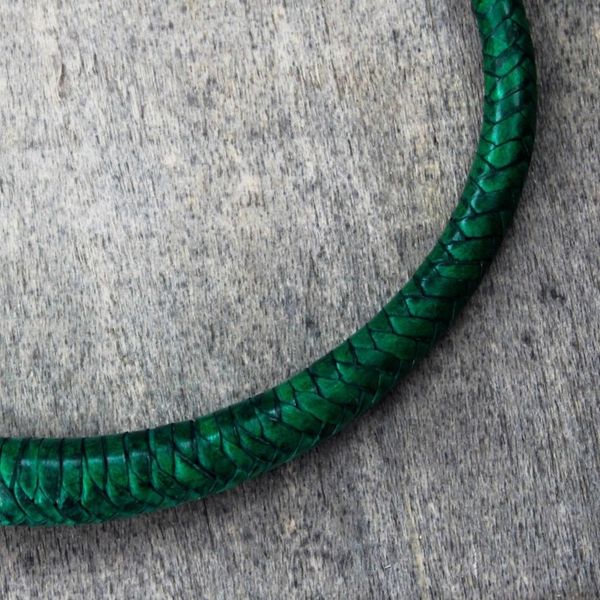 Alternate image for Braided Leather Necklace in Viridian from Ghana Mpusia in Viridian