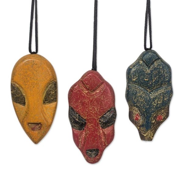 Alternate image for Wood African Mask Ornaments from Ghana Set of 3 Mblo Masks