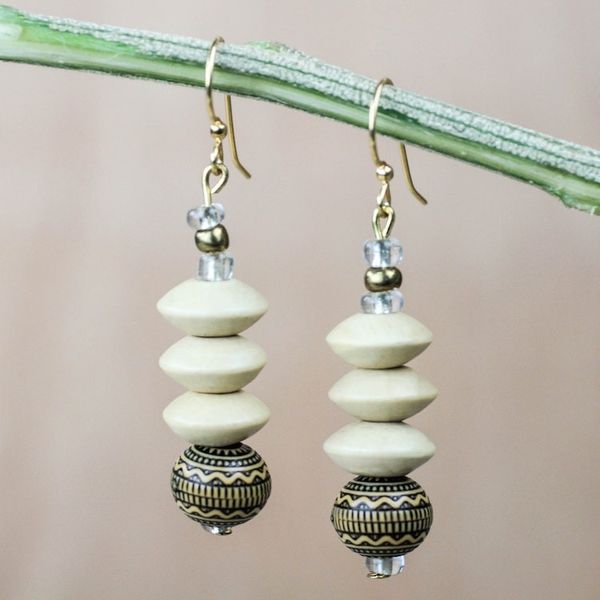 Alternate image for Wood and Recycled Plastic Beaded Dangle Earrings from Ghana African Innocence