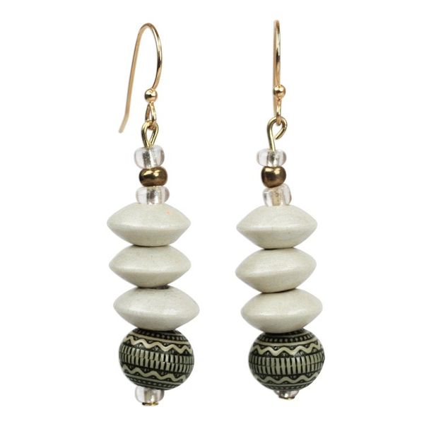 Alternate image for Wood and Recycled Plastic Beaded Dangle Earrings from Ghana African Innocence