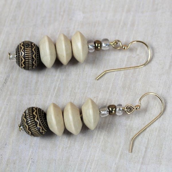Alternate image for Wood and Recycled Plastic Beaded Dangle Earrings from Ghana African Innocence