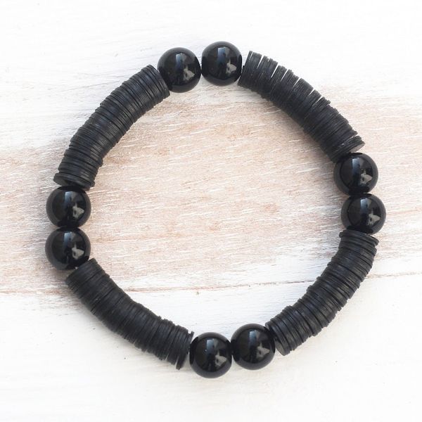 Alternate image for Black Recycled Plastic Beaded Stretch Bracelet from Ghana Tutum Yefe