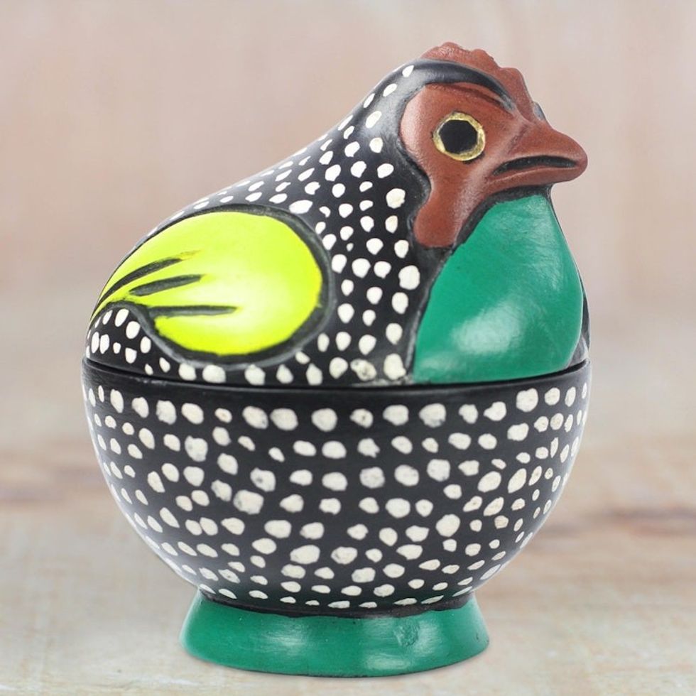 Multicolored Rooster Decorative Jar from Ghana 'Colorful Rooster'
