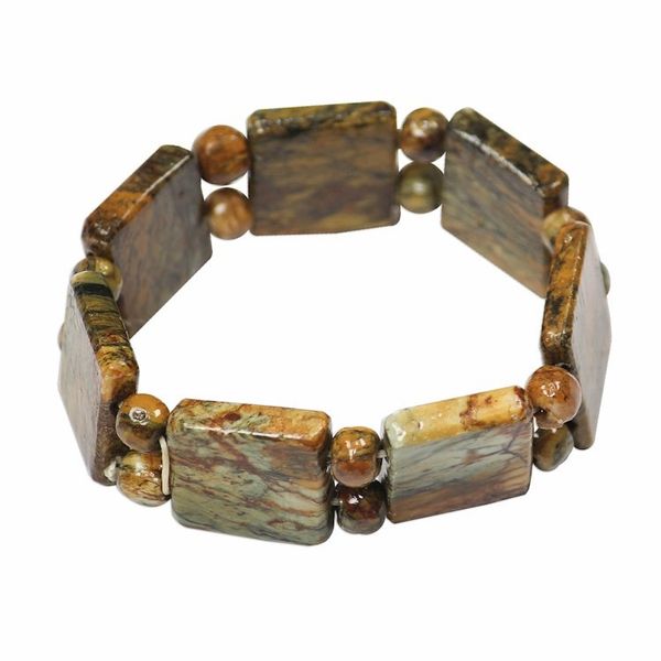 Alternate image for Natural Soapstone Beaded Beaded Stretch Bracelet from Ghana Natural Squares