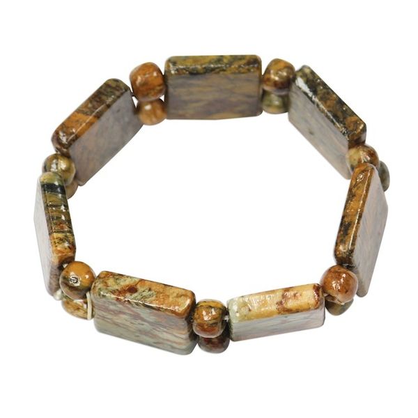 Alternate image for Natural Soapstone Beaded Beaded Stretch Bracelet from Ghana Natural Squares