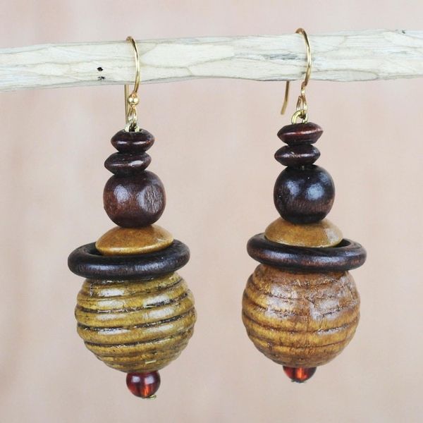 Alternate image for Sese Wood and Recycled Plastic Beaded Dangle Earrings Patient Soul