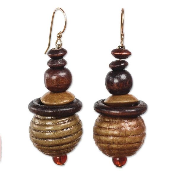 Alternate image for Sese Wood and Recycled Plastic Beaded Dangle Earrings Patient Soul
