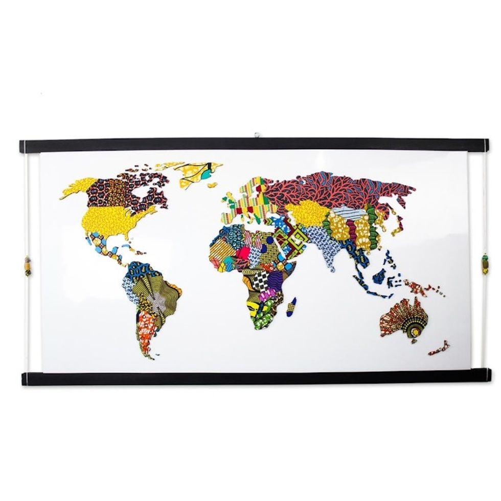 Multicolored Original Map Collage from Ghana 'World Map I'