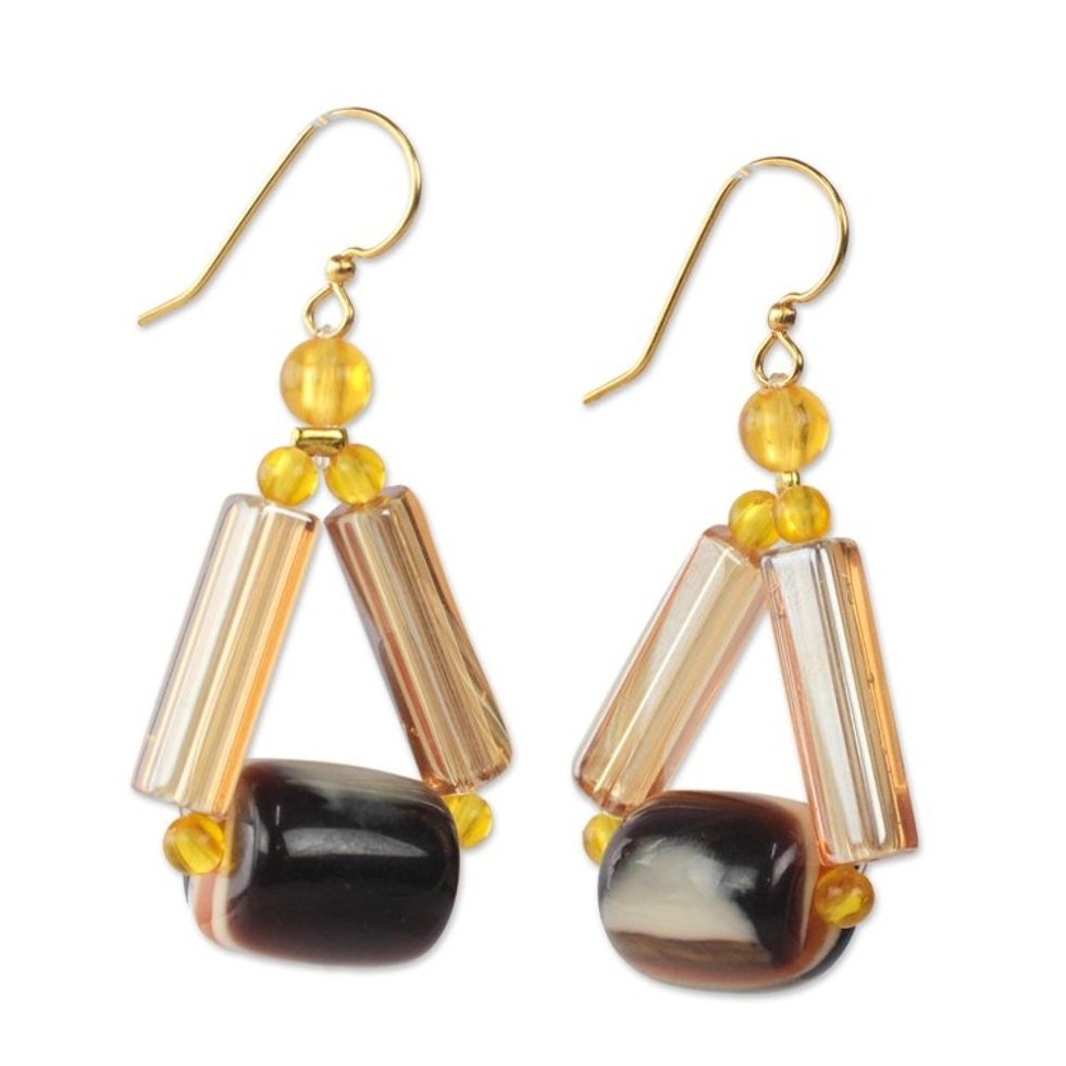 Triangular Recycled Plastic Dangle Earrings from Ghana 'Eco Triangles'