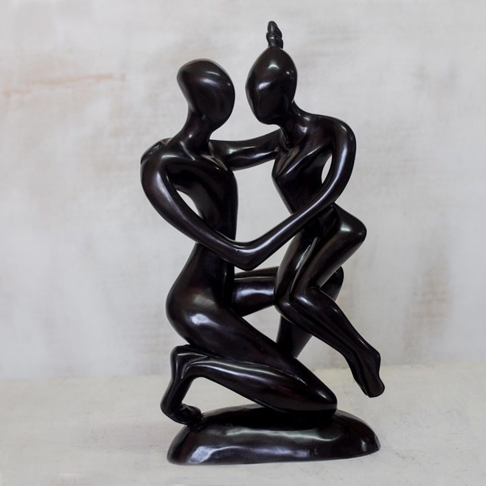 Black Wood Sculpture of Two Lovers from Ghana 'Bonsu and Wife'