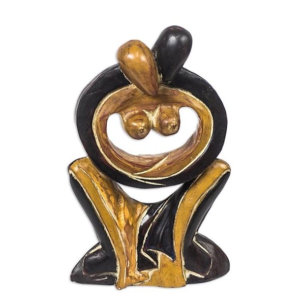 Alternate image for Couple Embracing Black and Brown Hand Carved Wood Statuette Maphikelela