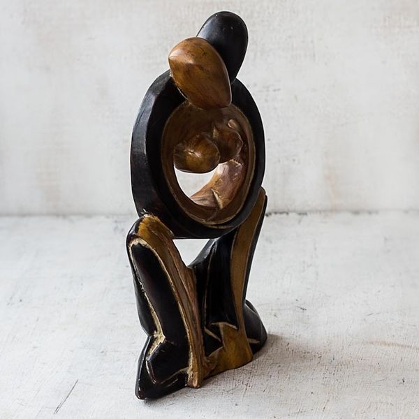 Alternate image for Couple Embracing Black and Brown Hand Carved Wood Statuette Maphikelela