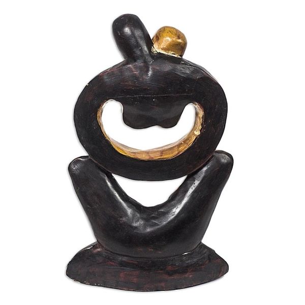 Alternate image for Couple Embracing Black and Brown Hand Carved Wood Statuette Maphikelela