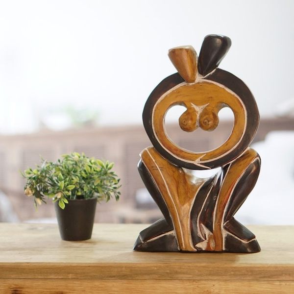 Alternate image for Couple Embracing Black and Brown Hand Carved Wood Statuette Maphikelela