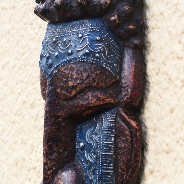 Alternate image for Blue and Brown African Wood and Aluminum Mask from Ghana Kabuame Face