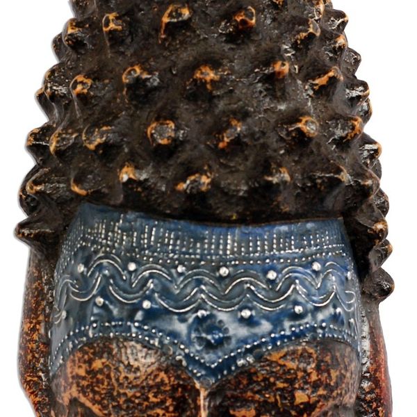 Alternate image for Blue and Brown African Wood and Aluminum Mask from Ghana Kabuame Face