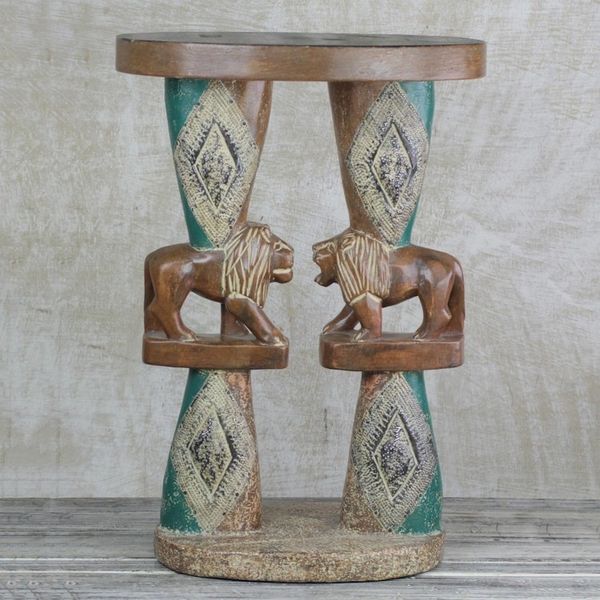 Alternate image for Lion-Themed Cedar Wood Accent Table Crafted in Ghana Conversing Lions