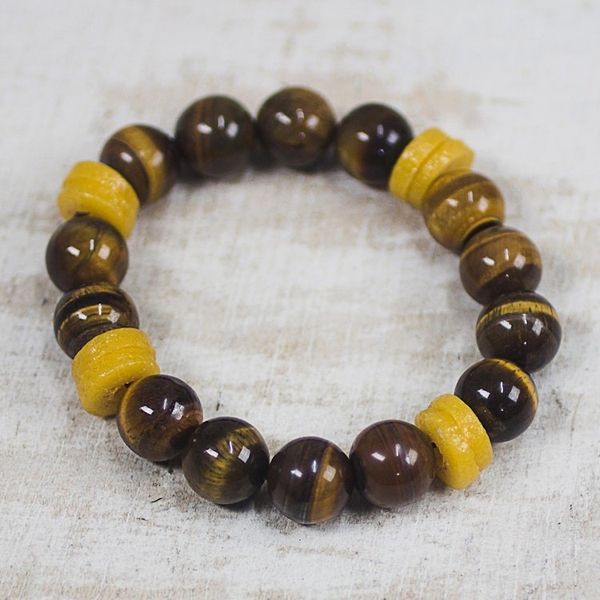 Alternate image for Tigers Eye and Recycled Glass Beaded Stretch Bracelet Care for the Earth