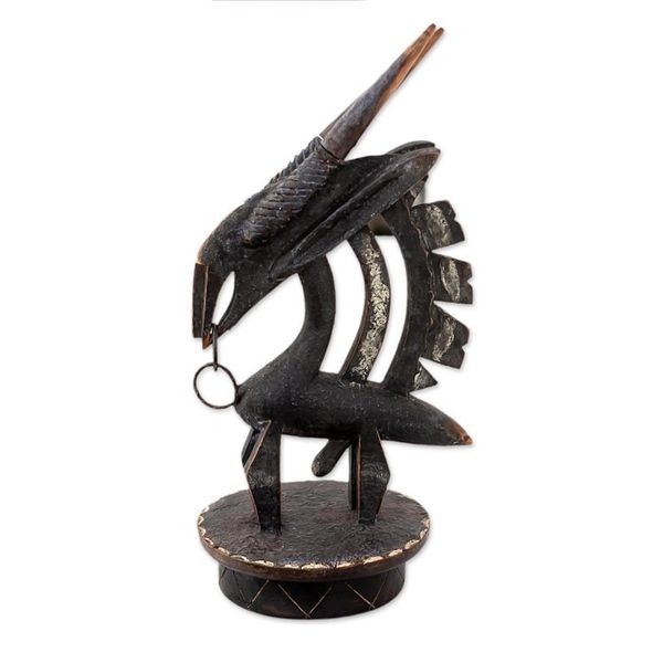 Alternate image for Hand Carved Sese Wood and Iron Antelope Sculpture Wild Bambara