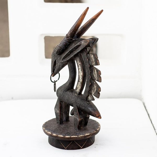 Alternate image for Hand Carved Sese Wood and Iron Antelope Sculpture Wild Bambara
