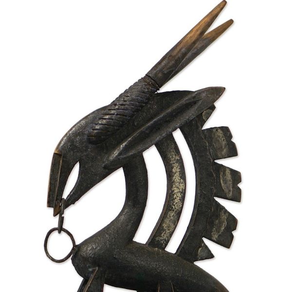 Alternate image for Hand Carved Sese Wood and Iron Antelope Sculpture Wild Bambara