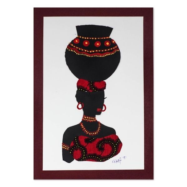 Alternate image for Painting of an African Woman with Red Cotton Accent Yaa in Red