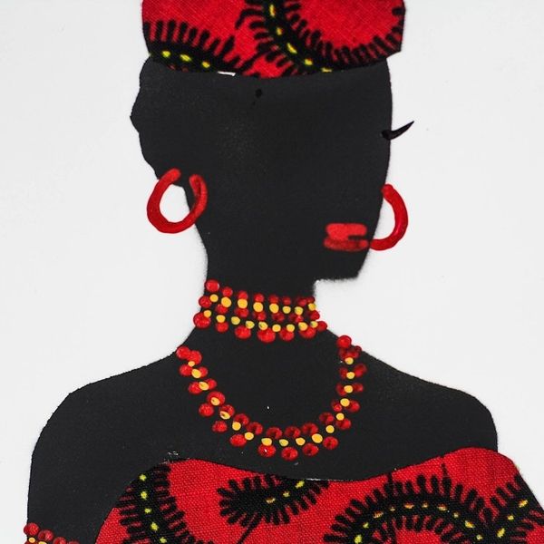 Alternate image for Painting of an African Woman with Red Cotton Accent Yaa in Red